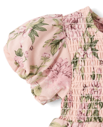 Baby Girls Floral Smocked Bubble Dress - Countryside Manor - PALE BLUSH