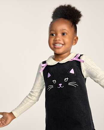 Girls Embroidered Cat Ruffle Jumper - Trick or Treat
