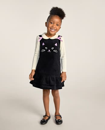 Girls Embroidered Cat Ruffle Jumper - Trick or Treat