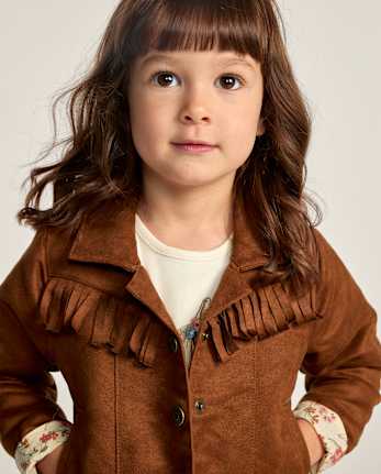 Girls Fringe Faux Suede Jacket - Blue Sky Mountain