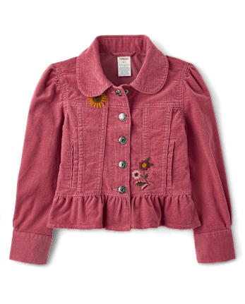 Girls Embroidered Floral Peplum Corduroy Jacket - The Harvest Edit