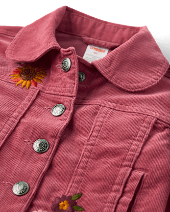 Girls Embroidered Floral Peplum Corduroy Jacket - The Harvest Edit