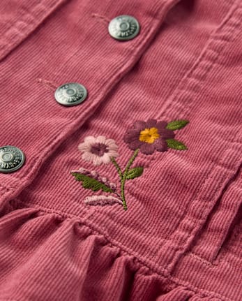 Girls Embroidered Floral Peplum Corduroy Jacket - The Harvest Edit