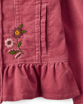 Girls Embroidered Floral Peplum Corduroy Jacket - The Harvest Edit