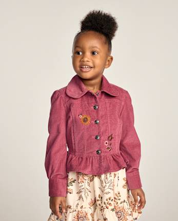Girls Embroidered Floral Peplum Corduroy Jacket - The Harvest Edit