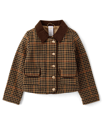 Girls Plaid Button Barn Jacket - Countryside Manor