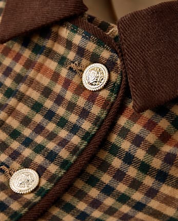 Girls Plaid Button Barn Jacket - Countryside Manor