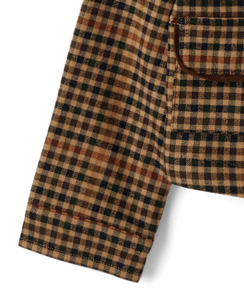 Girls Plaid Button Barn Jacket - Countryside Manor - DKHAZELNUT