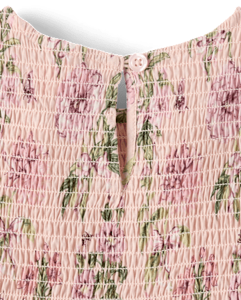 Girls Floral Smocked Bubble Dress - Countryside Manor - PALE BLUSH