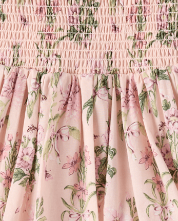 Girls Floral Smocked Bubble Dress - Countryside Manor - PALE BLUSH