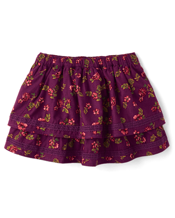 Girls Floral Tiered Ruffle Flannel Skort - Countryside Manor - PARTY PLUM