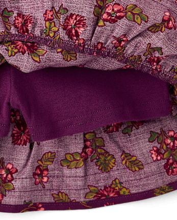 Girls Floral Tiered Ruffle Flannel Skort - Countryside Manor - PARTY PLUM