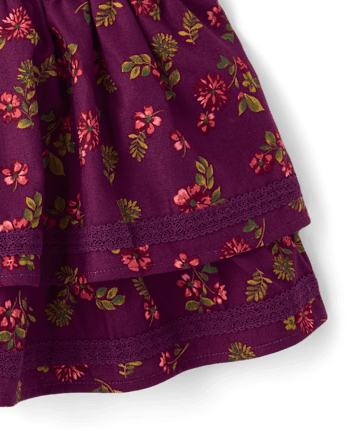 Girls Floral Tiered Ruffle Flannel Skort - Countryside Manor - PARTY PLUM