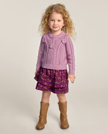 Girls Floral Tiered Ruffle Flannel Skort - Countryside Manor - PARTY PLUM