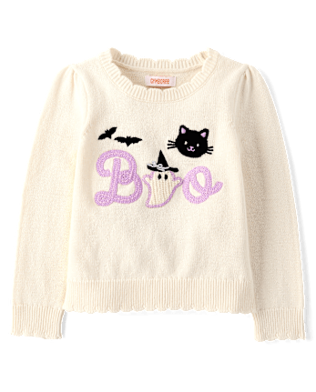 Girls Crochet Halloween Scalloped Sweater - Trick or Treat