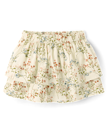 Girls Floral Pintuck Tiered Ruffle Skort - Blue Sky Mountain