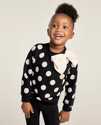 Girls Polka Dot Oversized Bow Fleece Sweatshirt - The Leopard Edit