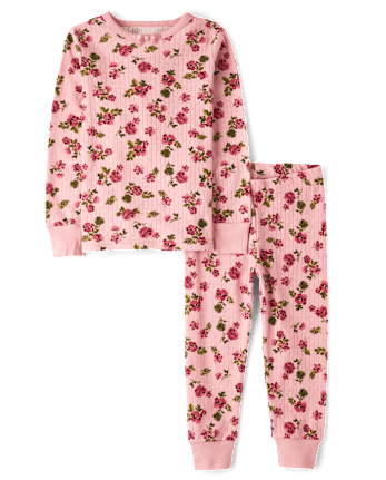 Girls Print Snug Fit Pointelle Pajamas