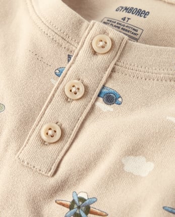 Boys Vehicle Snug Fit Cotton Henley Pajamas