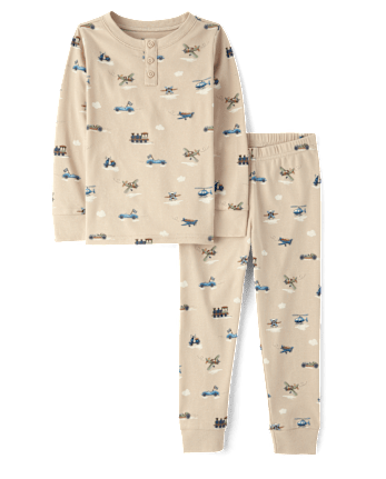 Boys Vehicle Snug Fit Cotton Henley Pajamas