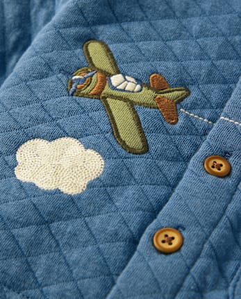 Baby Boys Embroidered Airplane Quilted 2-Piece Outfit Set