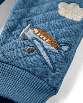 Baby Boys Embroidered Airplane Quilted 2-Piece Outfit Set