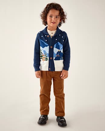 Boys Corduroy Pull On Roll Cuff Pants - Little Essentials - DRIFTWOOD