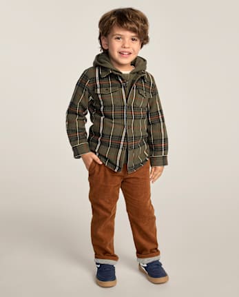 Boys Corduroy Pull On Roll Cuff Pants - Little Essentials - DRIFTWOOD