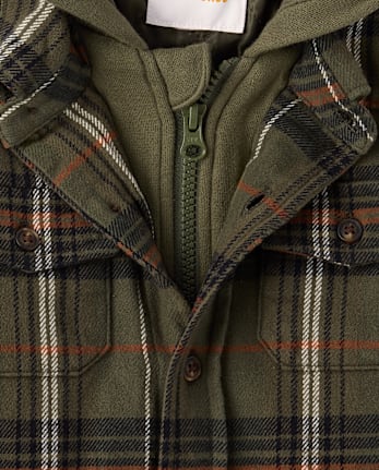 Boys Plaid Flannel Taffeta Lined Shacket - Countryside Manor