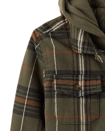 Boys Plaid Flannel Taffeta Lined Shacket - Countryside Manor