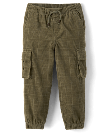 Boys Plaid Corduroy Pull On Cargo Jogger Pants - The Harvest Edit