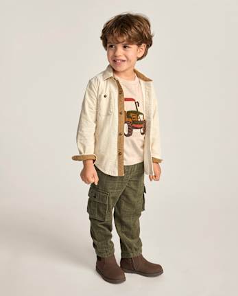 Boys Plaid Corduroy Pull On Cargo Jogger Pants - The Harvest Edit