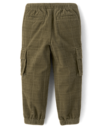 Boys Plaid Corduroy Pull On Cargo Jogger Pants - The Harvest Edit