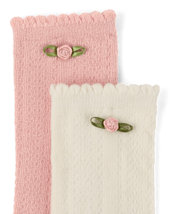Girls Rosette Eyelet Knee Socks 2-Pack - Blue Sky Mountain