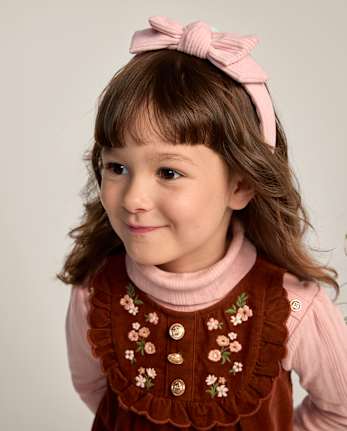 Girls Embroidered Floral Bow Headband 2-Pack - Blue Sky Mountain