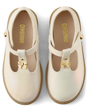Girls Shimmer Bow T-Strap Mary Jane Shoes - Little Essentials