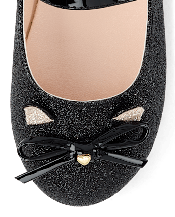 Girls Glitter Cat Ballet Flats - Little Essentials