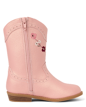 Girls Embroidered Floral Cowgirl Boots - Blue Sky Mountain