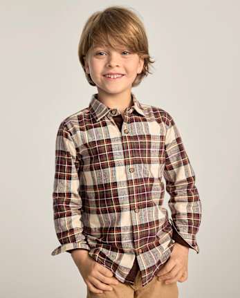 Boys Plaid Flannel Button Up Shirt - Countryside Manor