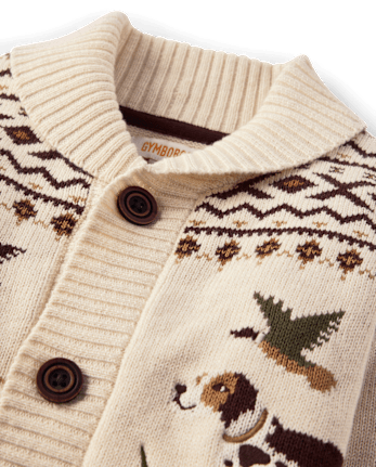 Boys Intarsia Dog Fairisle Shawl Cardigan - Countryside Manor