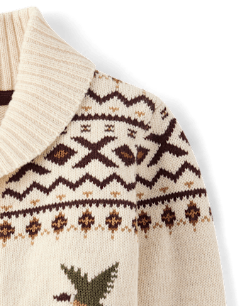 Boys Intarsia Dog Fairisle Shawl Cardigan - Countryside Manor