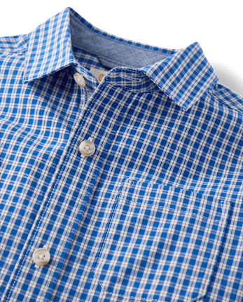 Boys Plaid Poplin Button Up Shirt - Collegiate Club