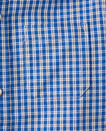 Boys Plaid Poplin Button Up Shirt - Collegiate Club