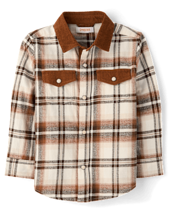 Boys Plaid Flannel Snap Front Shirt - Blue Sky Mountain