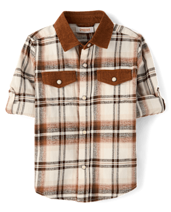 Boys Plaid Flannel Snap Front Shirt - Blue Sky Mountain