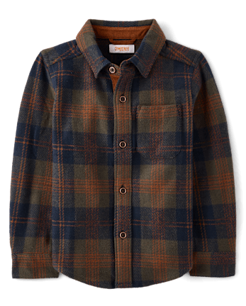 Boys Plaid Cozy Knit Button Up Shirt - Countryside Manor
