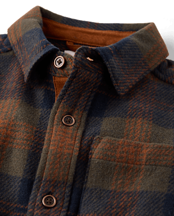 Boys Plaid Cozy Knit Button Up Shirt - Countryside Manor