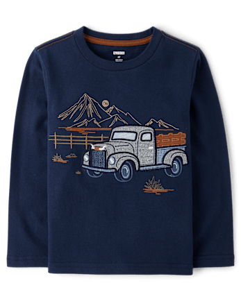 Boys Embroidered Truck Top - Blue Sky Mountain