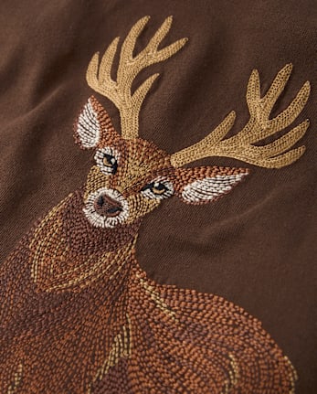 Boys Embroidered Deer Layered Top - Countryside Manor - WALNUT
