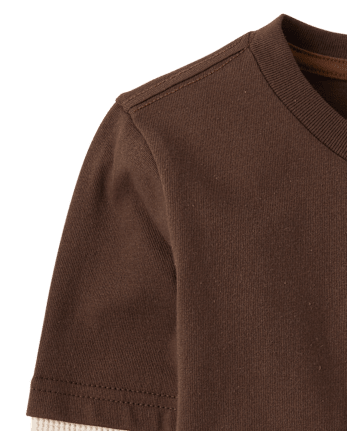 Boys Embroidered Deer Layered Top - Countryside Manor - WALNUT